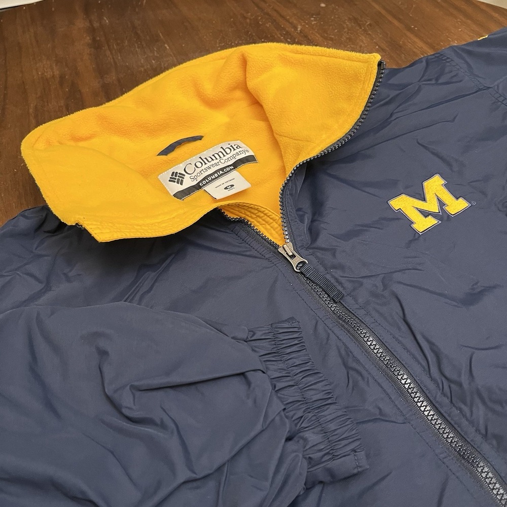 Columbia Michigan Wolverines Vintage Full Zip Fleece Lined Jacket Navy M XM5712